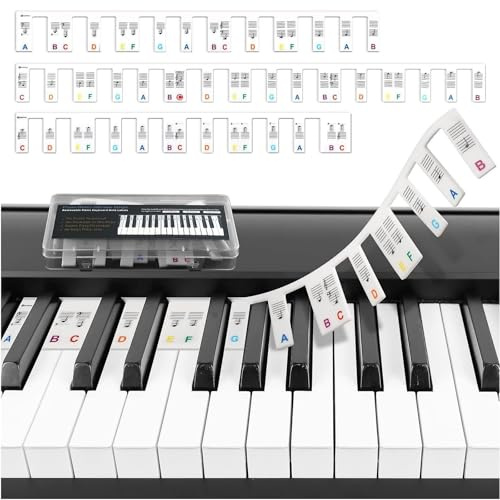 2Pcs Piano Keyboard Stickers, Keyboard Stickers, Piano & Keyboard Accessories 88-Key Full Size Silicone Piano Notes Guide Labels Reusable Key Music Notes Letter Label