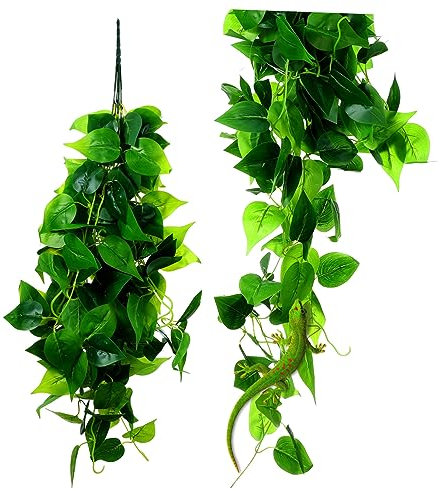 BESPORTBLE Piante Artificiali Per Rettili e Terrari 2 Pezzi, Piante Rampicanti Decorate e Plastica, Decorazione Habitat Per Lucertole, Serpenti e Gechi, Senza Manutenzione, Realismo Naturale