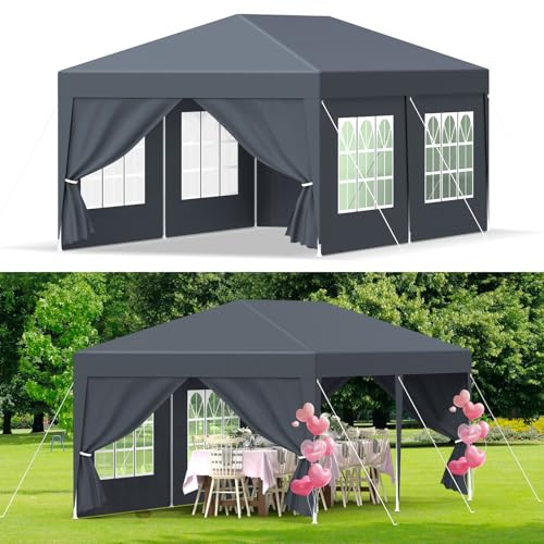 Tonnelle de Jardin 3x6M，Tente Réception，Gazebo，Pavillon、Tente de Jardin avec Fenêtres、Parois Latérales，Imperméable，Anti UV 50+，Résistant au Vent Auvent Barnum pour Camping Festival Plage,Anthracite
