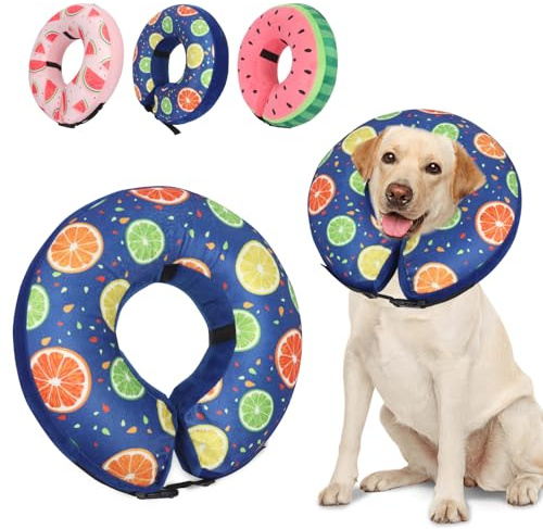 Niuoppy Inflatable Dog Collar for After Surgery, Protective Inflatable Collar for Dogs and Cats, Soft Pet Recovery Collar for Large Medium Small Dogs Cats (Fruit B, S)