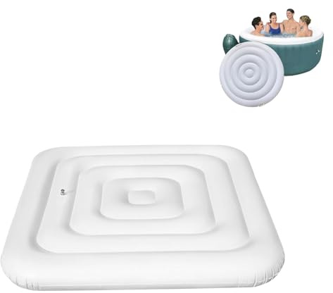 Rond/Carré Housse De Spa Gonflable, Rond 135/155cm avec PoignéEs, Carré 135/165cm, avec Valve De Gonflage Et DéGonflage Faciles, Coupe-Vent, ImperméAble, Anti-Neige Et IsoléE (Carré-135cm)