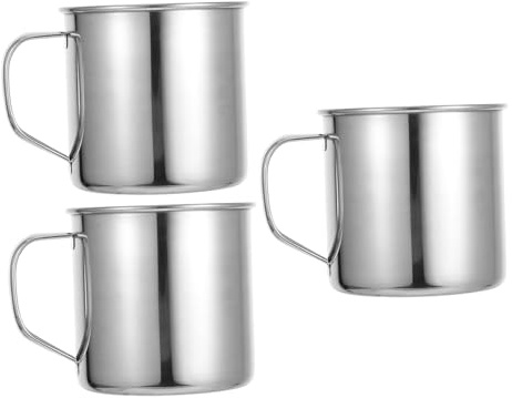 Mobestech 4pièces Lot De Tasses Acier Inoxydable Avec Poignée Mug De Camping Robuste Pour Café Thé Et Eau Ergonomique Et Portable Pour Randonnée Et Pique- Extérieur Finition Argentée