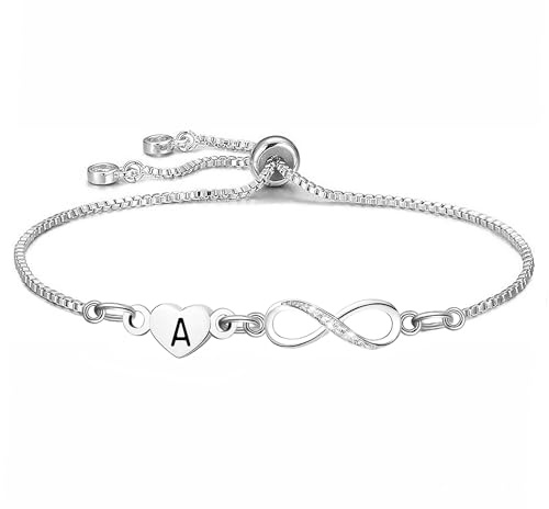 COEROW Alphabet Heart Bracelet infinity Pendant Silver Color Women Gift Initial Letters for Girls Birthday Christmas Anniversary Graduation Infinity Shiny Crystal Bracelets Gift