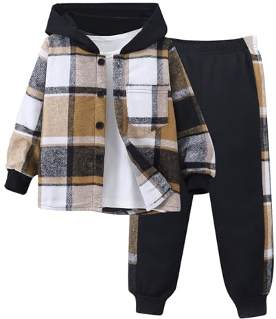 Tracksuit Kids Jogging Suit Sport Boys Clothing for Toddlers Boys Checked Hooded Shirt 2-Piece Outfit: Hoodie with Costume Set Boy Sportswear Tracksuit Summer, khaki, 3-4 Years