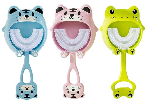 IKOPFLN 3 pezzi Spazzolino Bambini A Forma Di U Belli Denti 360 Gradi Ergonomico Lava Lavadenti Bambino Sorriso Sano Dentinale