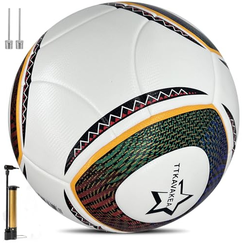 TTKAVAKEA Size 5 Soccer Ball,Waterproof PU Leather,Official Match Ball, Soccer Balls Training,with Pump & Needles