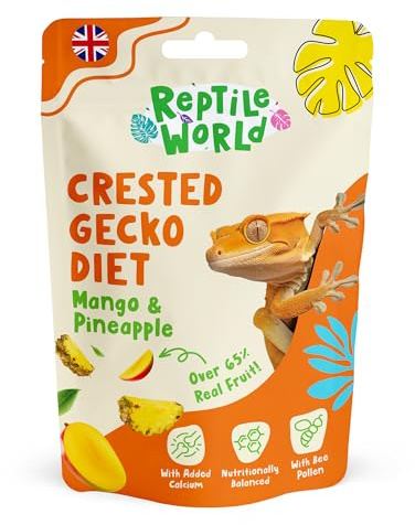 Reptile World Crested Gecko Diet - Mango & Pineapple 60g | Complete Food for Geckos, All Natural, Over 65% Real Fruit, Made in the UK