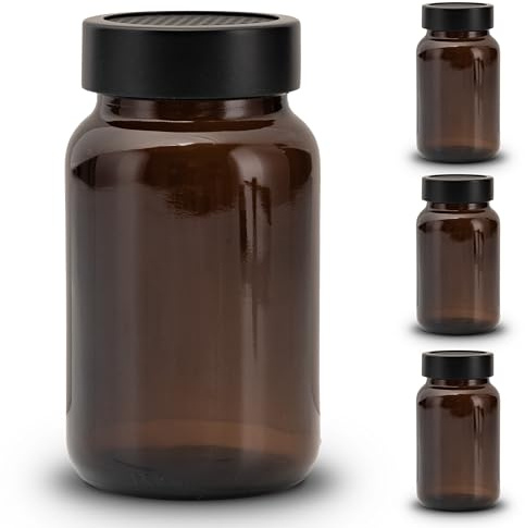 Koffs Design Lot de 3 saupoudreurs de cacao et de sucre glace en verre marron avec embout en acier inoxydable – Doseur de poudre de cacao, cannelle et sucre poussiéreux – 150 ml – Saupoudreur de