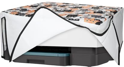 kwmobile Linen Printer Cover Compatible with HP OfficeJet 8015e / OfficeJet 8122e Case - Cats Orange/Black/White