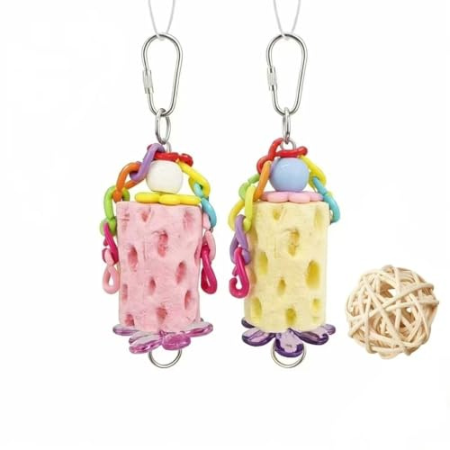 AHCVU This Three-Piece Set Includes Two Teething Toys and a Small Rattan Ball, Forming a Parrot Dental Care Toy Set That Includes Teeth Cleaning and Grinding Treats, as Well as Calcium-Rich Snacks.