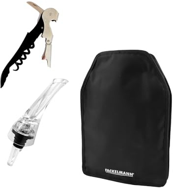 Fackelmann Set de Accesorios para Vino, incluye Funda Enfriadora para Botellas de Vino y Cava, Aireador de Vino con Efecto Bernoulli y Sacacorchos de Camarero de Dos Tiempos