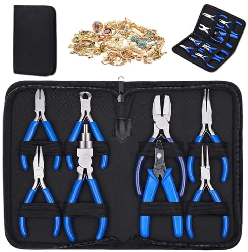 Ensemble de pinces pour la fabrication de bijoux, outils bijouterie en acier à haute teneur en carbone avec sac rangement à fermeture éclair 8 pièces