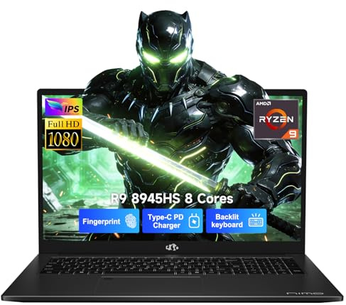 NIMO 17.3 Gaming-Laptop Ryzen 9 8945HS (Beat i9-13900H, Up to 5.2GHz) 16GB RAM, 512GB SSD, Radeon 780M, PD 100W Type-C AI-Enhanced for Copilot VR Ready, Backlit Keyboard, Fingerprint