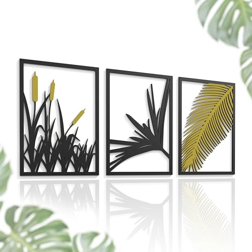 Outentin 3D Holz Wandbild Set – Moderne Wanddeko aus Holz 5mm – Wandkunst & Wandskulptur für Wohnzimmer, Schlafzimmer & Büro – Abstrakte, Boho & Zeitlose Holzdeko (40x85,5 cm, Goldenes Gras)