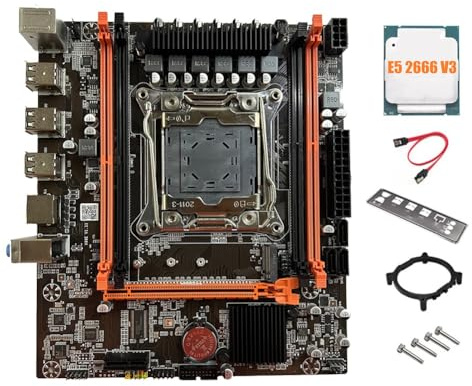 Qomcsrl Placa Base X99E + CPU E5 2666 V3 de Doble Canal Compatible con 4XDDR4 RECC RAM PCIE X16 NVMe Tarjeta LAN Gigabit Placa Base de Escritorio