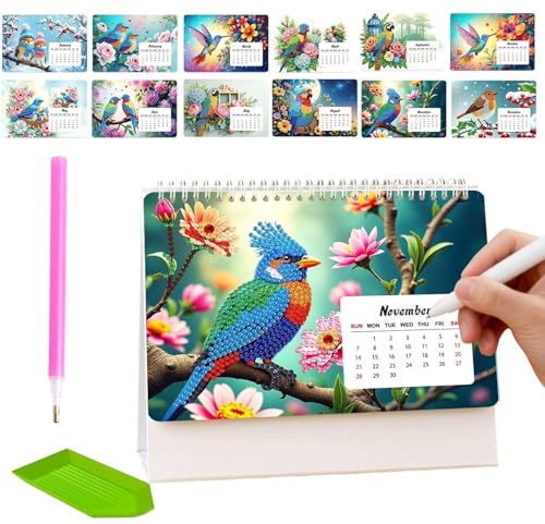 Calendrier de Peinture Strass DIY Objet D'Artisanat D'Art Pour La Table | Calendrier de Bureau 2027 Pour Planifier, , Prendre des Rendez-vous, Loisirs Créatifs, Maison, Bureau, École