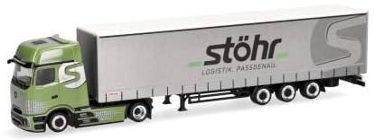 Herpa modèle Camion Mercedes-Benz Actros L ProCabin Gigaspace Semi-remorque bâchée Grand Volume « Stöhr Logistik », Miniature à l’échelle 1:87, pièce de Collection, Made in Germany, Plastique