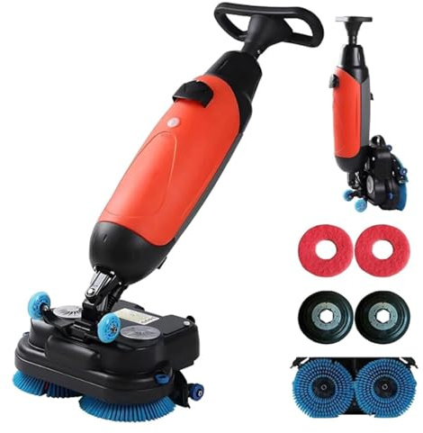 Autolaveuse électrique sans fil, double brosse rotative à 360°, nettoyage efficace pour la maison et les espaces commerciaux, rouge
