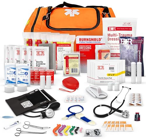 First Responder Trauma First Aid Kit Bag – Fully Stocked Emergency Medical Kit for Workplace, Vehicle & Home – OSHA & ANSI Compliant – Portable – Orange