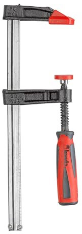 kwb Profi Schraub-Zwinge mit 2-Komponentengriff 50x200, Spann-Weite 200 mm, Spanntiefe 50 mm, Spannbacken aus Temperguss-Stahl, Schraubzwenge mit Hohlprofilschiene