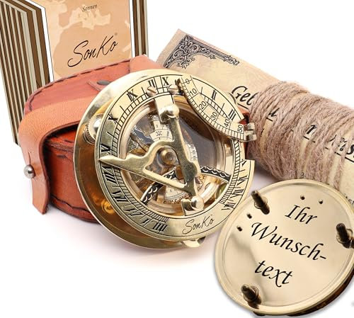 SonKo® Kompass mit Gravur Kompass personalisiert – Antik Optik nautischer funktionsfähige Maritime Deko aus Messing. Konfirmation Geschenk Kommunion (Ohne Personalisierung)