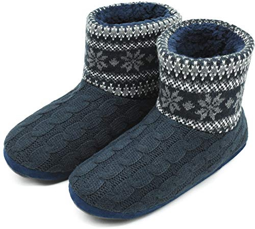 COFACE Herren Hüttenschuhe Lammfell Winter Hausschuhe Warme Plüsch Gefütterte Hausstiefel Männer Haussocken Filz Pantoffeln