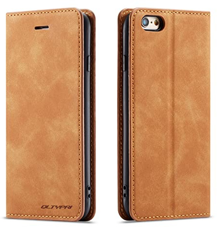 QLTYPRI Hülle für iPhone 6 Plus 6S Plus, Premium Dünne Ledertasche Handyhülle mit Kartenfach Ständer Flip Schutzhülle Kompatibel mit iPhone 6 Plus 6S Plus - Braun | Retro PU Leder Klapphülle, Handyhülle mit 3 Kartenfächer, Standfunktion, Weicher Dünne TPU-Rahmen, Stoßfeste Flip Wallet Case