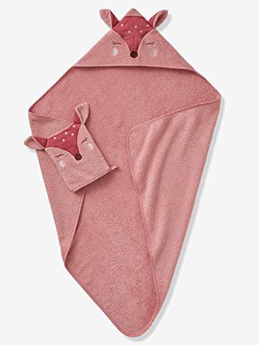 Vertbaudet Set aus Badetuch und Waschhandschuh,REH rosa/REH 80X80