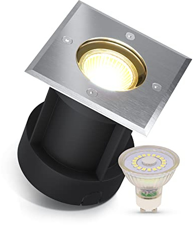 lambado® LED Bodeneinbaustrahler für Aussen IP67 - Wasserdicht & Befahrbar inkl. 3W 230V GU10 Strahler neutralweiss - Eckiger Bodenstrahler/Bodenleuchte aus Edelstahl für Terrasse & Garten