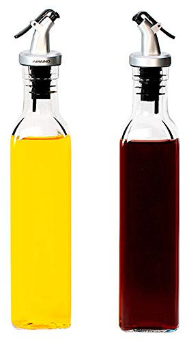 Aminno Oil and Vinegar Dispensers - 500ml Oil Dispenser Glass Bottle for Cooking Container Spout Oil Dispenser Bottle For Dining Table Set Of 2 with Lever Release Pourer