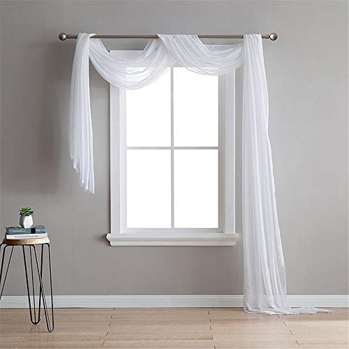 Nicole Knupfer 1er-Pack Querbehang Transparente Voile Schals Deko Einfarbige Gardinen Dekoschals Vorhang für Schlafzimmer Wohnzimmer Hochzeit (Weiß,140 * 300cm)