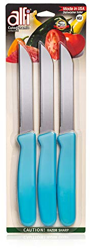 Alfi All-Purpose Knives Aerospace Precision Pointed Tip - Home And Kitchen Supplies - Serrated Steak Knives Set | Made in USA (Bahama Blue)