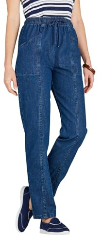 Amber Ladies Elasticated Waist Pull On Jean 100% Cotton High Waisted Jeans for Women with Adjustable Drawstring Stonewash 10 Regular