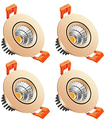 LightingWill 2inch LED Dimmable Downlight, 3W COB Recessed Ceiling Light, Warm White 3000K-3500K, CRI80, 25W Halogen Bulbs Equivalent, Gold (4Pack)