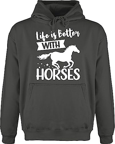 Hoodie Herren Pullover Männer - Pferde - Life is better with horses - weiß - 3XL - Anthrazit - reiter-hoodie pferdeliebhaber hoody sprüche pferd reiten pferdespruch reit pferdefans pferdemotiv