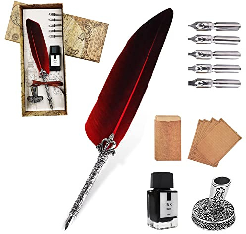 AOMAYLL Stylo Dip à Plume Set,Rétro Plume d'Oie Stylo de Calligraphi - avec 5 Plumes de Rechange, pour Signatures,Dessin,Ecriture,Décoration et Cadeau
