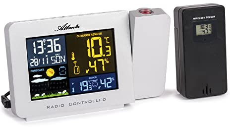 Atlanta Funk Projektionswecker Wetterstation mit Temperatur Luftfeuchtigkeit Wettervorhersage Datum Licht Snooze - 1887/19