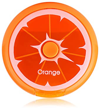 Kreative tragbare Mini-Pillen-Aufbewahrungsbox für 7 Tage, runde Form, rotierend, niedlich, Obst-Stil, Orange