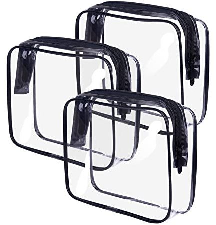 Transparent Kulturbeutel, Kememo 3 Stück Kosmetiktasche Kulturtaschen Wasserdicht Reise Makeup Tasche Reiß Waschtasche TSA-zugelassene Flugzeugbeutel für Männer Frauen, Schwarz