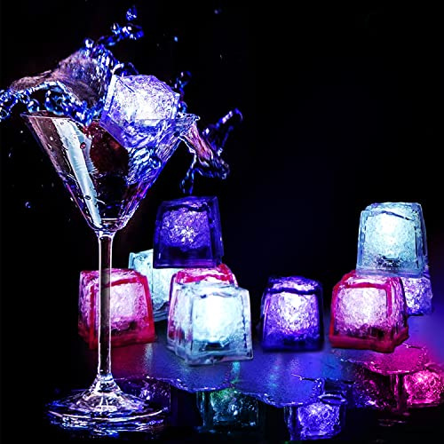Maylai 12PCS Waterproof LED Light Up Ice Cubes for Drinks That Change Colors Flashing Glow in The Dark for Bar Club Drinking Party Wine Wedding Swimming Pool Decoration