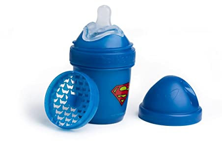 Herobility DC Superman Double Anti-Colic Baby Bottle | Award-Winning Hero Baby Bottles | Soft Breast- Like Teat, Easy Mixing Lid & Net | Environment Friendly Materials | 140ml/5 fl oz
