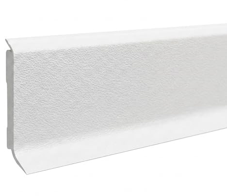 PROVISTON Battiscopa in plastica, schiuma rigida in PVC, colore bianco, 12,8 x 60 x 2500 mm, con labbro morbido flessibile, impermeabile, listello di alta qualità, facile da montare