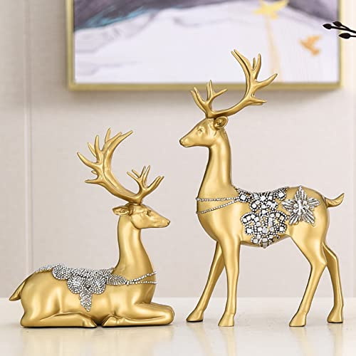 Set Di 2 Statuette Di Cervo Natalizio Con Decorazione Natalizia,scultura in Resina Di Renna in Piedi E Seduta,decorazioni Natalizie E Natalizie Per La Casa,forniture Per Centrotavola Natalizio ,Gold 1