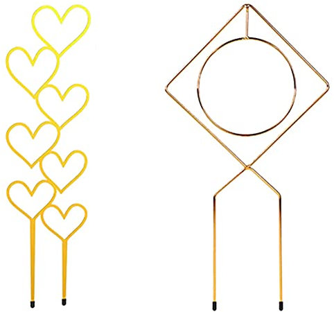 2 enrejados para plantas en maceta, mini enrejado de plantas de metal dorado, enrejado trepador de plantas, decoración de hierro para jardín, patio, balcón, vid, flor de Monstera