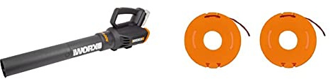 Worx WG547E.9 Cordless Leaf Blower 20V Turbine Technology, Two Speed Levels, Black/Orange & WA0004 Replacement Spool and Line for WORX Grass Trimmers Orange