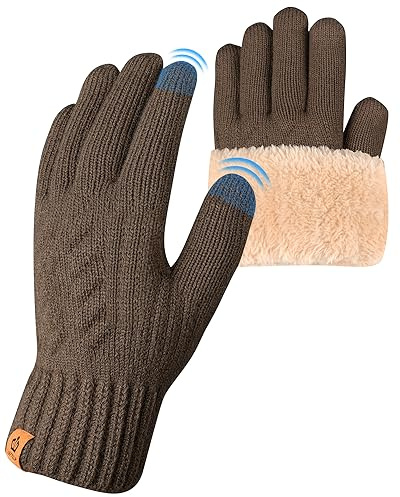 ARFNKIM Winter Thermal Gloves - Fleece Lining Touch Screen Knit Stretchy Warm Gloves for Running Skiing Cycling Riding Hiking Camping - Men Women (Khaki)