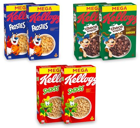 Kellogg’s Cerealien Mix (3 Sorten, je 2 x) – Kellogg's Choco Krispies Chocos (580 g), Kellogg's Frosties Cornflakes (620 g) & Kellogg's Smacks (600 g) – ohne künstliche Farb- und Aromastoffe