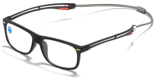 KOOSUFA Blaulichtfilter Lesebrille mit Magnetverschluss Clip Herren Damen Leicht Lesehilfe Arbeitsplatzbrille mit Auszieh Verbindbaren Bügelenden, zum Aufhängen am Hals 1.0 1.5 2.0 2.5 3.0 3.5 4.0
