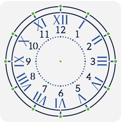 FINGERINSPIRE Plantilla de dibujo con esfera de reloj para pintura, 30 x 30 cm, plantilla de dibujo de números romanos, plantilla de plástico PET para reloj de bricolaje