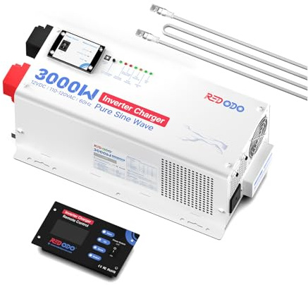 Redodo 3000W Pure Sine Wave Inverter Charger 12V DC to 120V AC Surge 9000W with Remote Control for Off-Grid, RV, Home Backup, Compatible with Lithium & Various Batteries